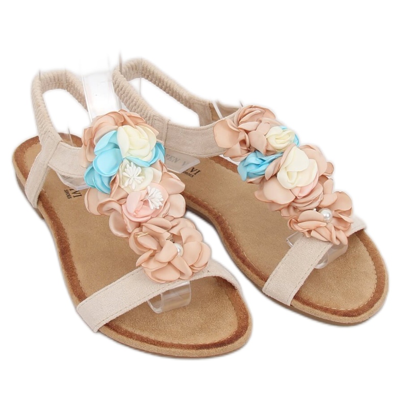 Beige sandaler med blommor 218-174 Beige 1
