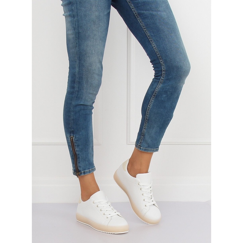 Kvinnors vita och beige sneakers 9118 Beige brun 1