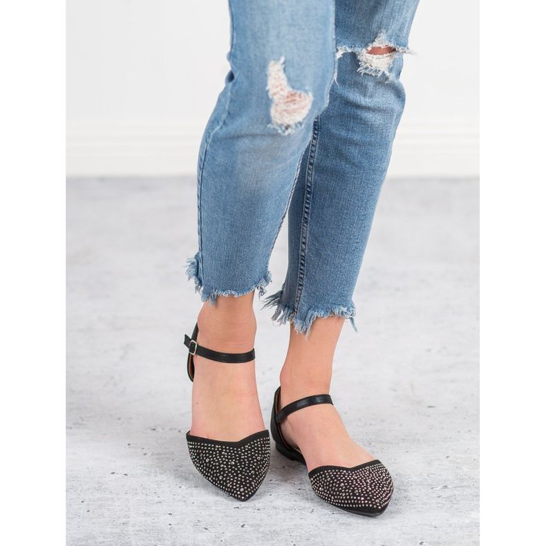 Primavera Fästade ballerinor med cubic zirconia svart 1