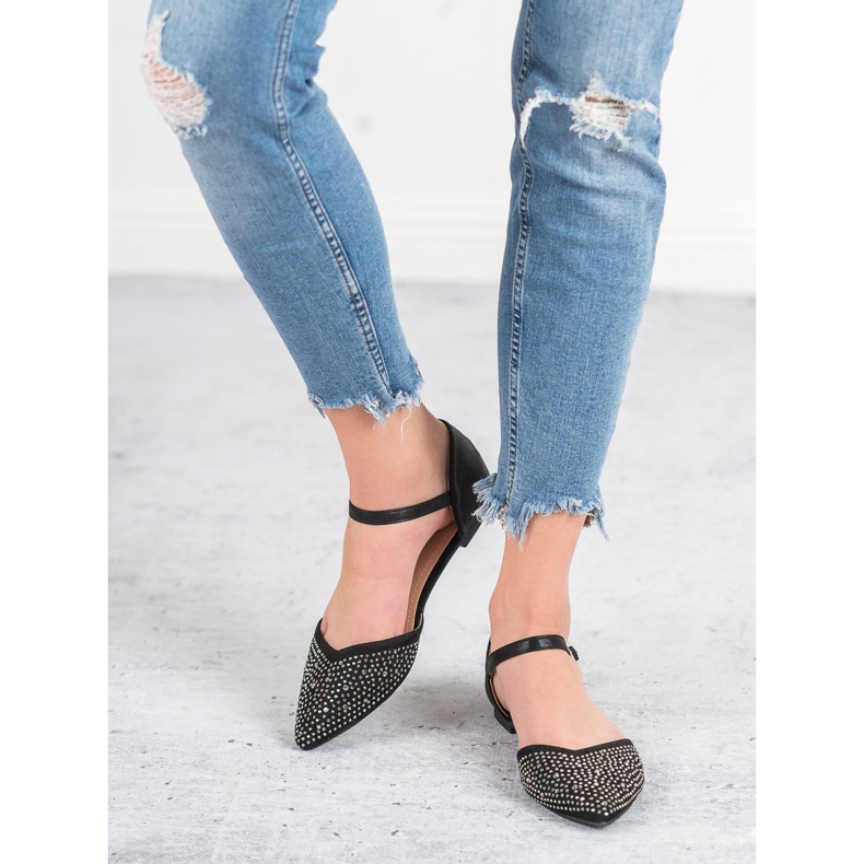 Primavera Fästade ballerinor med cubic zirconia svart 2