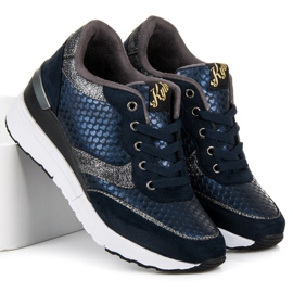 Kylie Marinblå Skor Med Ett Mönster 1