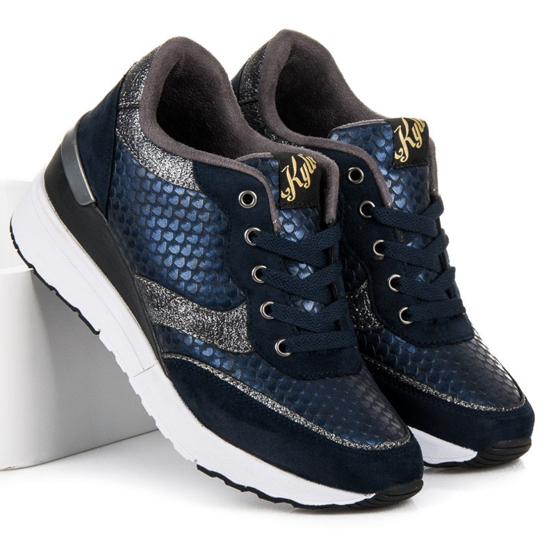 Kylie Marinblå Skor Med Ett Mönster 1