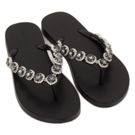 Eleganta svarta flip-flops med stenar JH69 Black 1