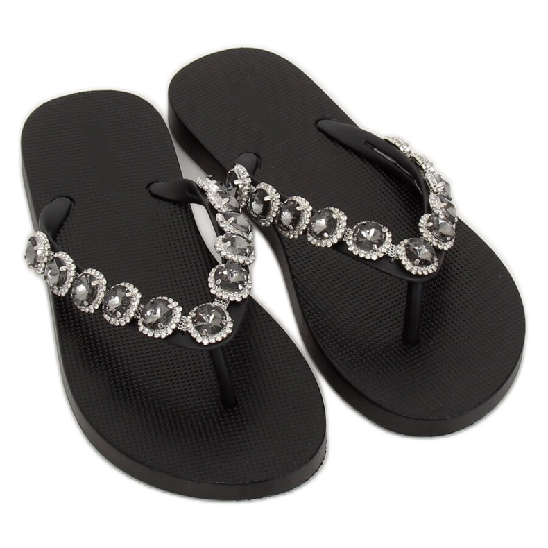 Eleganta svarta flip-flops med stenar JH69 Black 1