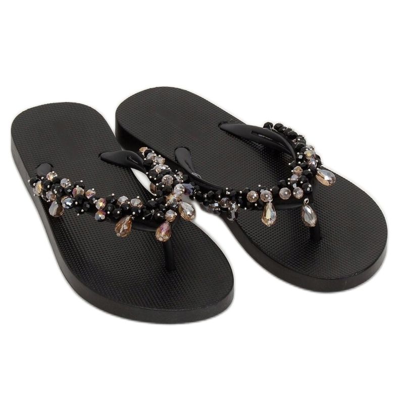 Svart JH68 Svarta flip-flops med pärlor 2
