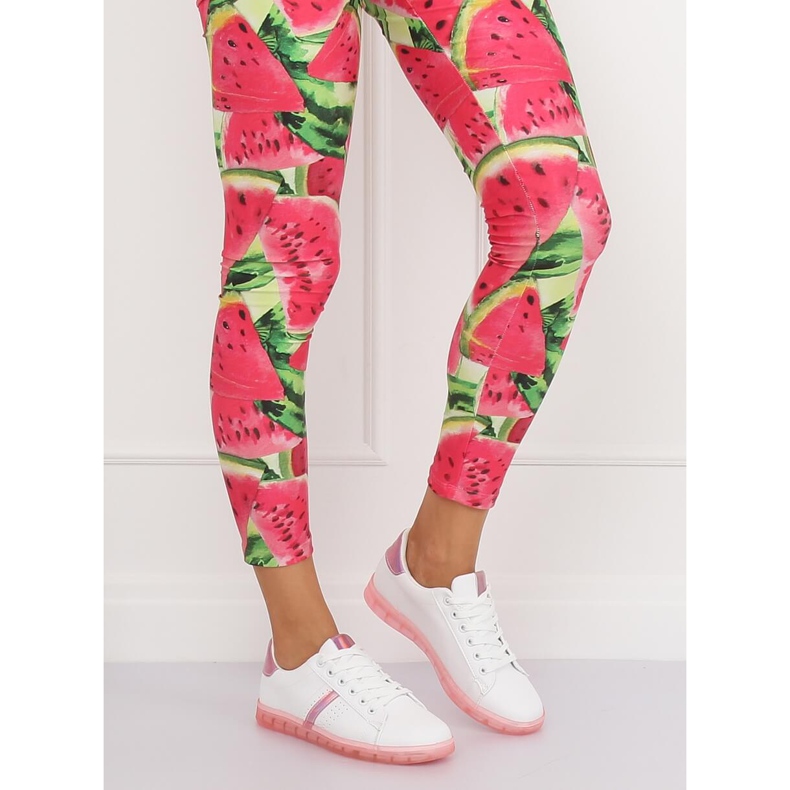 Kvinnors vita och rosa sneakers 2B9XX923 WHITE / ROSERED 1