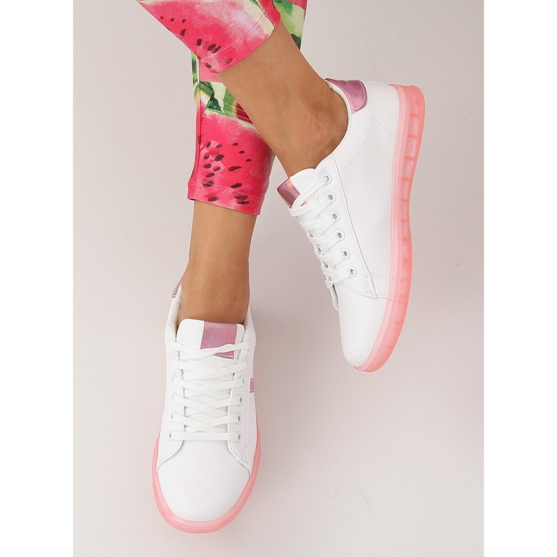Kvinnors vita och rosa sneakers 2B9XX923 WHITE / ROSERED 2