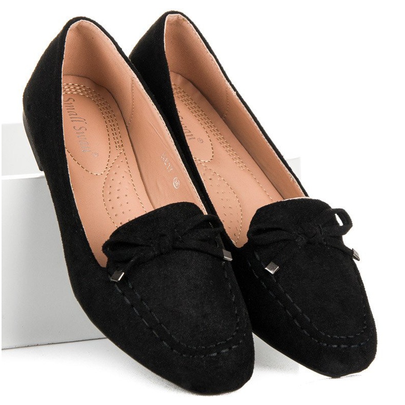 Small Swan Loafers i mocka med rosett svart 1