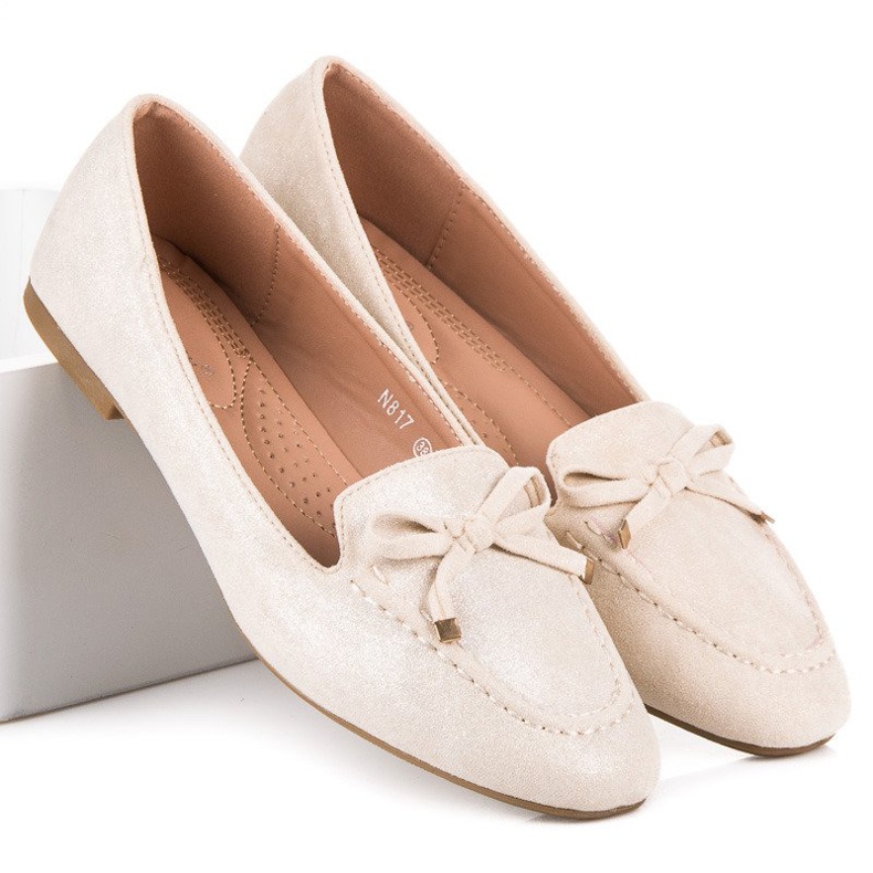 Small Swan Loafers i mocka med rosett beige 2