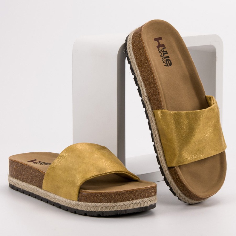 Kylie Glänsande senap tofflor gul 1