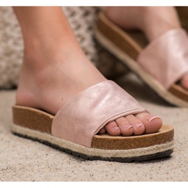 Kylie Glänsande rosa tofflor 1