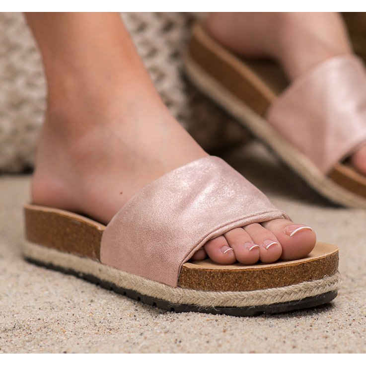 Kylie Glänsande rosa tofflor 1