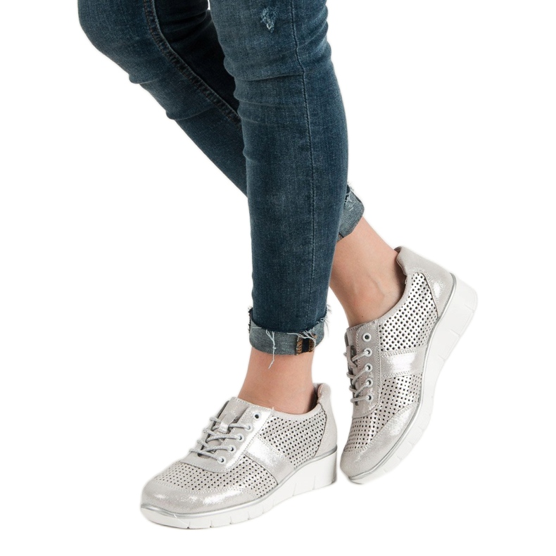 Filippo Openwork läderskor grå 1