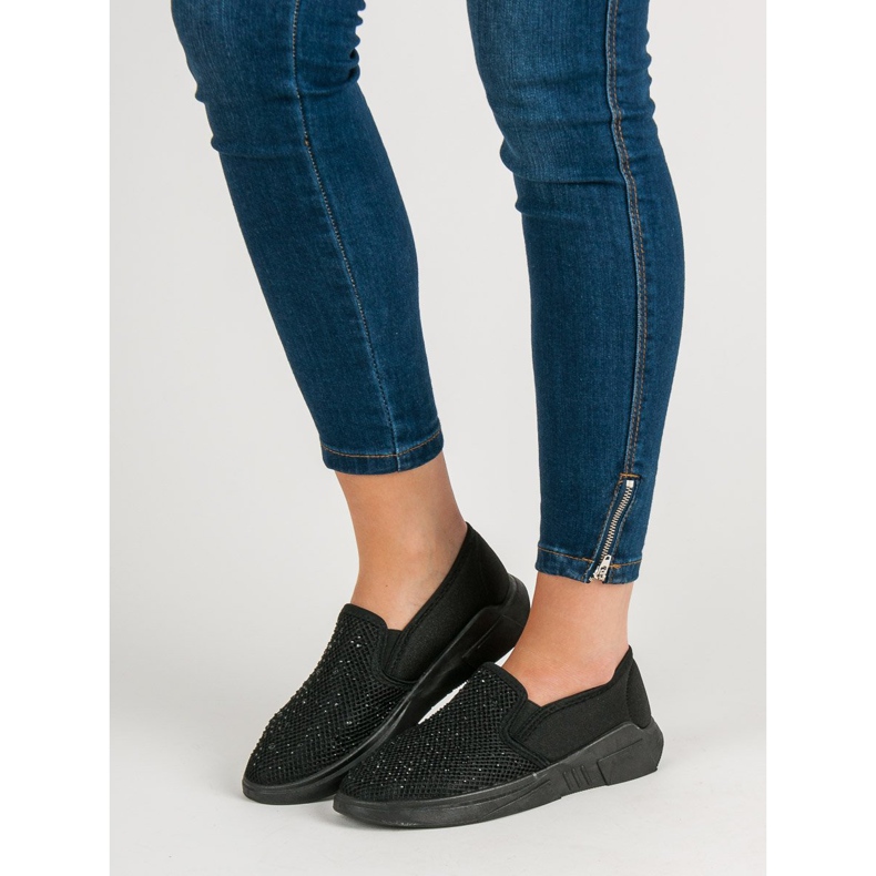 SHELOVET Textilskor med kristaller svart 2