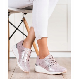 Filippo Wedge Sneakers i läder rosa 1