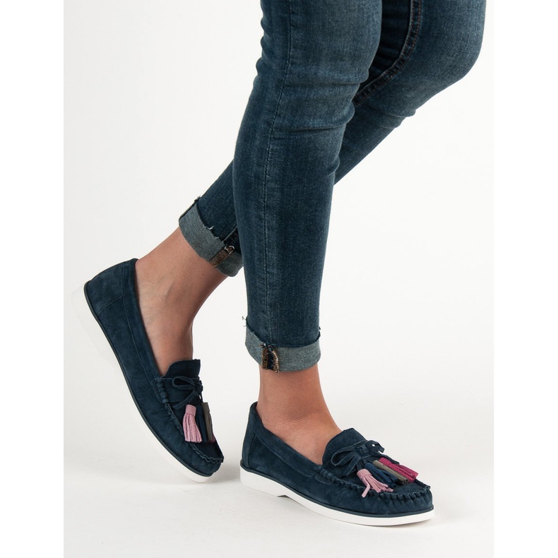 Filippo Läder Loafers med fransar blå 1