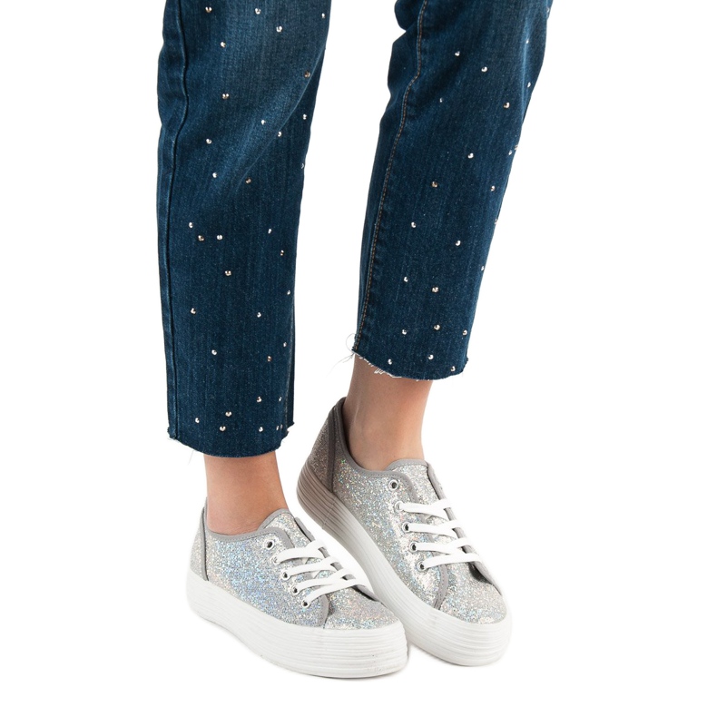 SHELOVET Sneakers med glitter grå 1