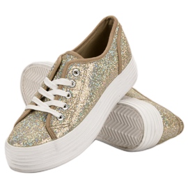 SHELOVET Sneakers med glitter gul 1