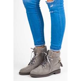 Ideal Shoes Mocka arbetare bundet med ett band grå 1