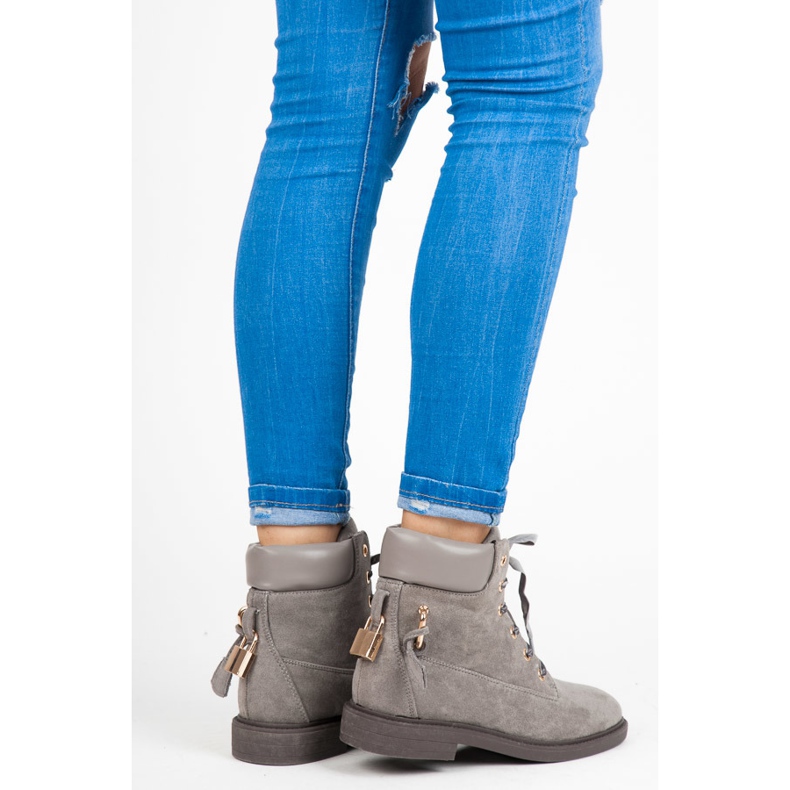 Ideal Shoes Mocka arbetare bundet med ett band grå 2