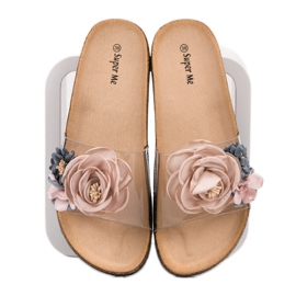 Super Me Tofflor Med Blommor brun mångfärgad 1