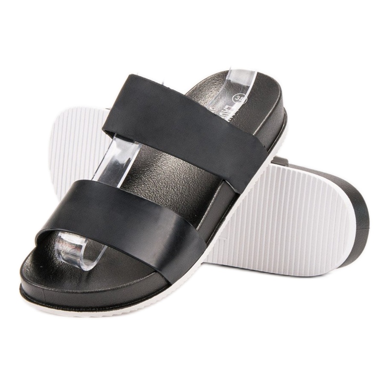 Laura Mode Svarta gummi tofflor 1