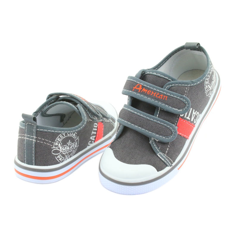 American Club grå jeans kardborreband sneakers vit orange 4