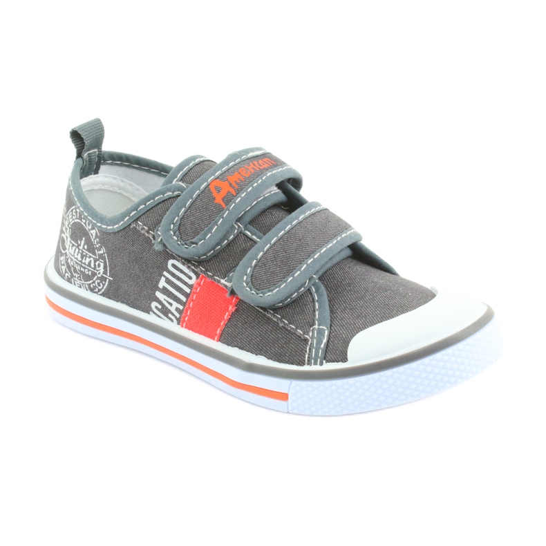 American Club grå jeans kardborreband sneakers vit orange 1