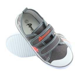 American Club grå jeans kardborreband sneakers vit orange 3