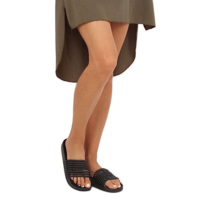 Svart G301 Svarta tofflor med pärlor 2