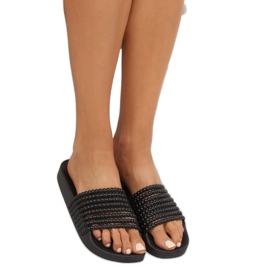 Svart G301 Svarta tofflor med pärlor 1