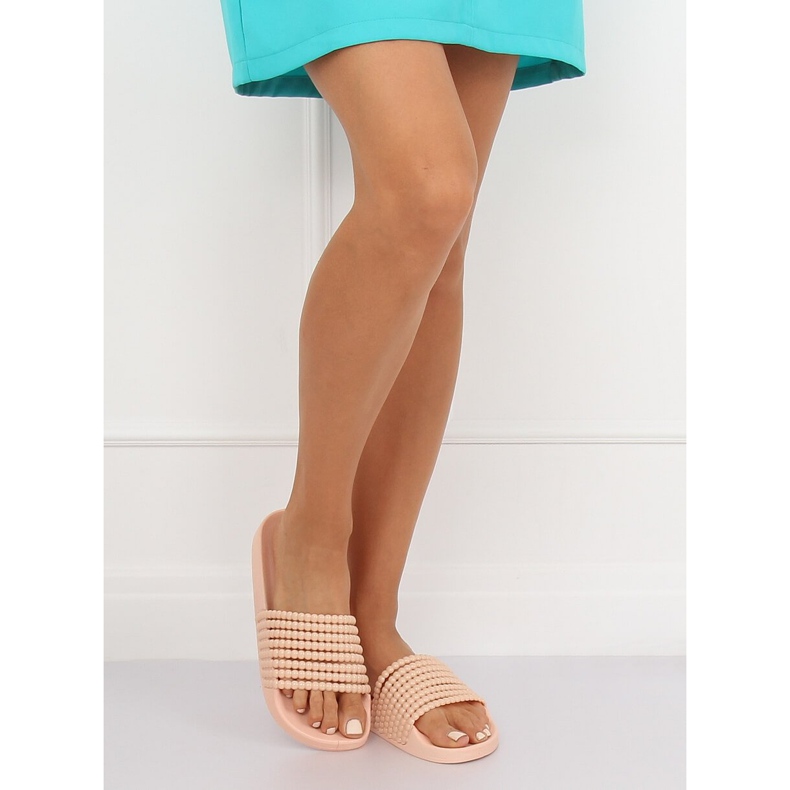 Rosa G301 Rosa tofflor med pärlor 2