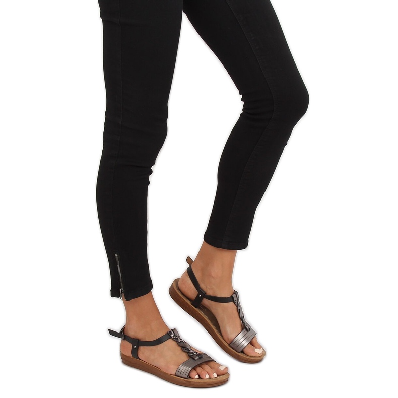 Svarta damsandaler TS-7 Svart grå 2