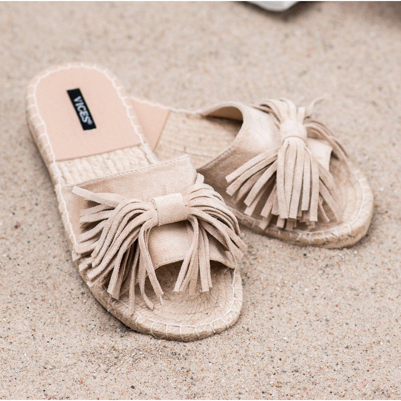 VICES Tofflor med fransar brun 1