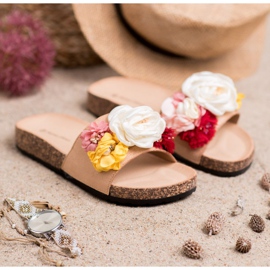 SHELOVET Mocka tofflor med blommor brun 2