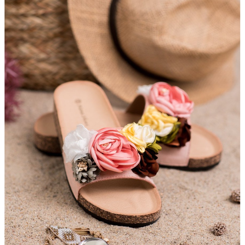 SHELOVET Mocka tofflor med blommor rosa 1