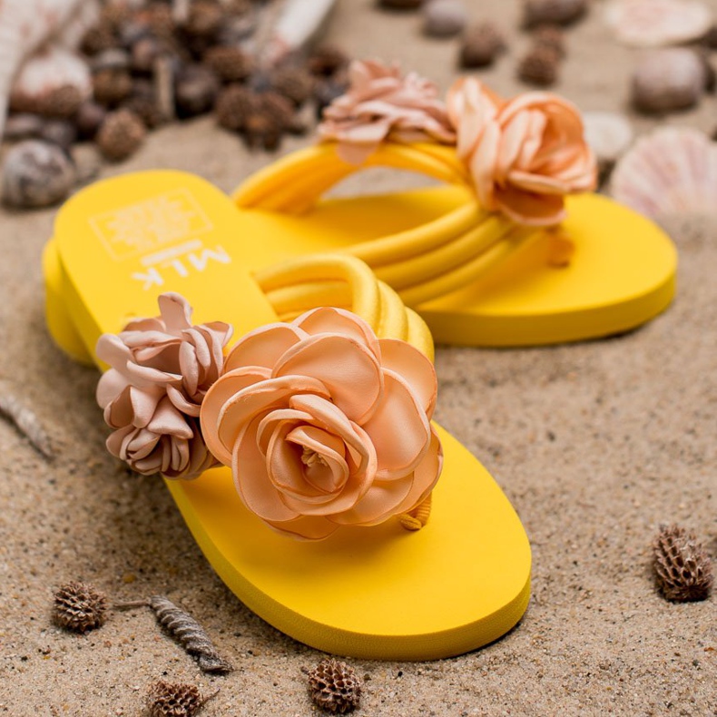 SHELOVET Lätta flip-flops med blommor gul 1