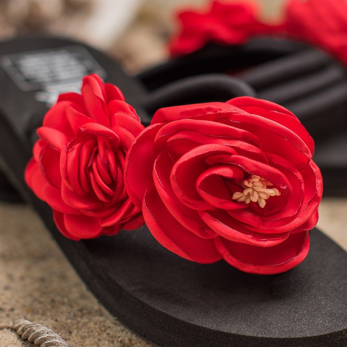 SHELOVET Lätta flip-flops med blommor svart 1