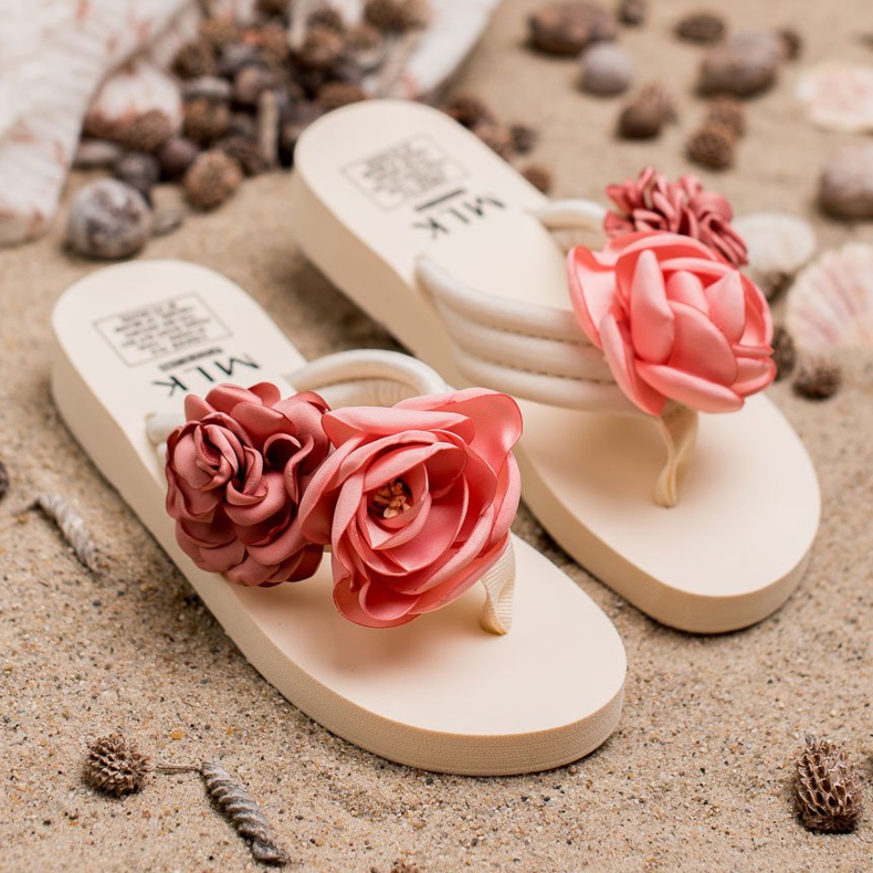 SHELOVET Lätta flip-flops med blommor brun 1