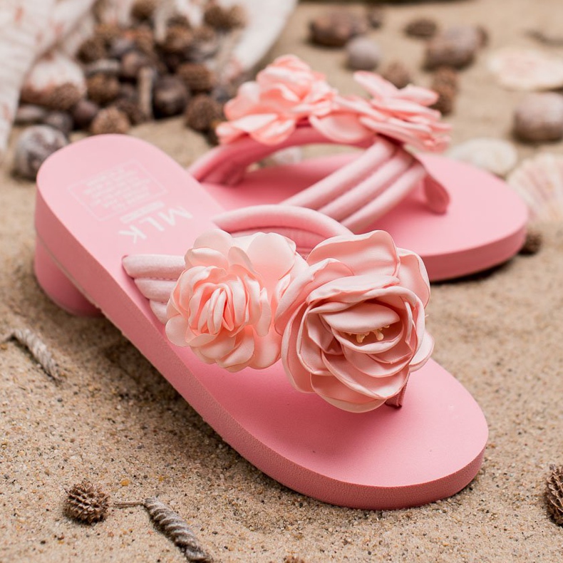 SHELOVET Lätta flip-flops med blommor rosa 1