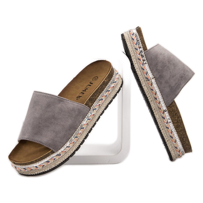 Jumex Dekorerade tofflor på plattformen grå 1