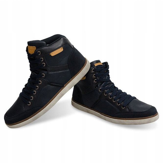 High Sneakers Natural Leather XF117 Marinblå 1