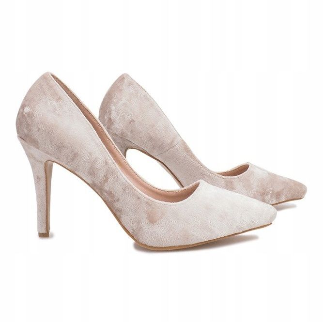 Francines Beige Velour Heels 1