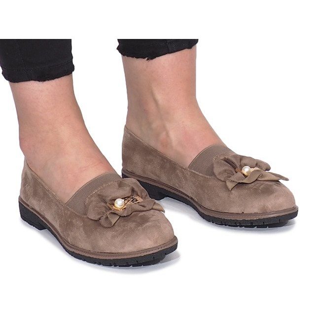 Kaki slip-on skor med en Pearl Inside rosett mångfärgad grön 2