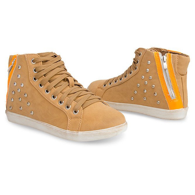 Höga sneakers med dubbar 6573 Camel brun mångfärgad 2
