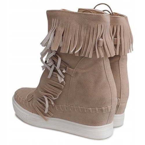 Wedge Sneakers With Fringes Boho 7A1453 Beige 1