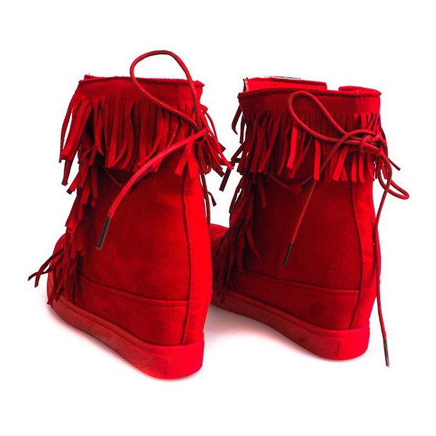 Wedge Sneakers With Fringes Boho 881-2 Red röd 1
