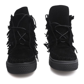 Wedge Sneakers With Fringes Boho F3 Black svart 2