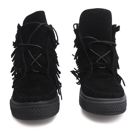 Wedge Sneakers With Fringes Boho F3 Black svart 2