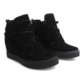Wedge Sneakers With Fringes Boho F3 Black svart 1
